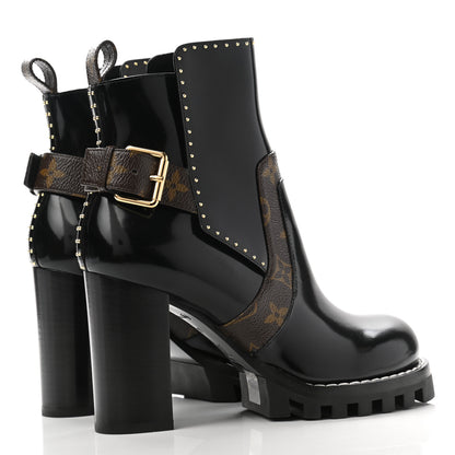 Louis Vuitton Glazed Calfskin Monogram Embellished Star Trail Ankle Boots 37 Black 4 of 8