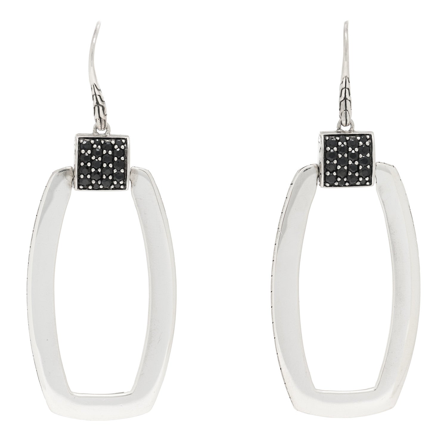 John Hardy Sterling Silver Black Sapphire Rectangular Drop Earrings 1 of 4
