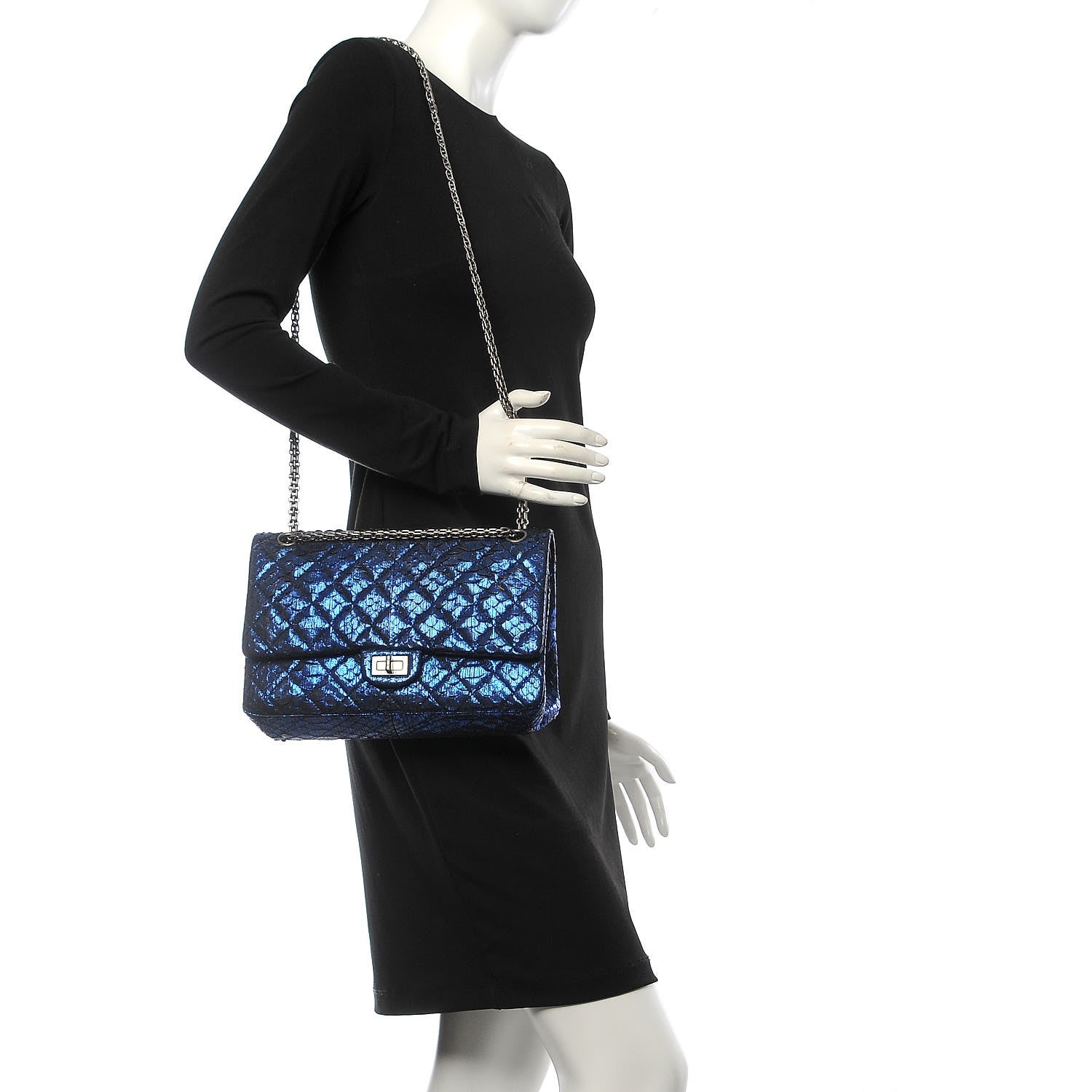Chanel Metallic Python Quilted 2.55 Reissue 226 Flap Blue 2 of 8
