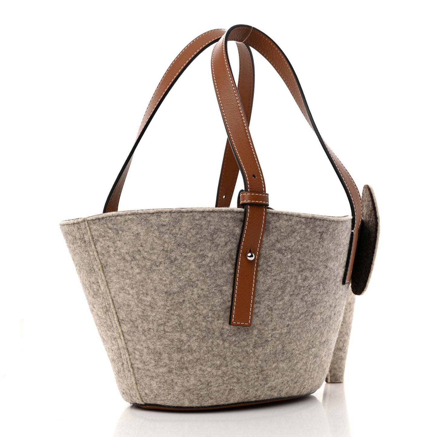 Calfskin Felt Elephant Basket Tote Beige Brown