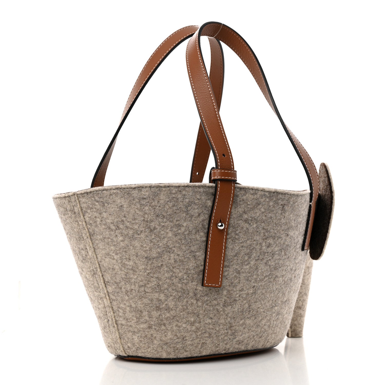 Loewe Calfskin Felt Elephant Basket Tote Beige Brown 3 of 11