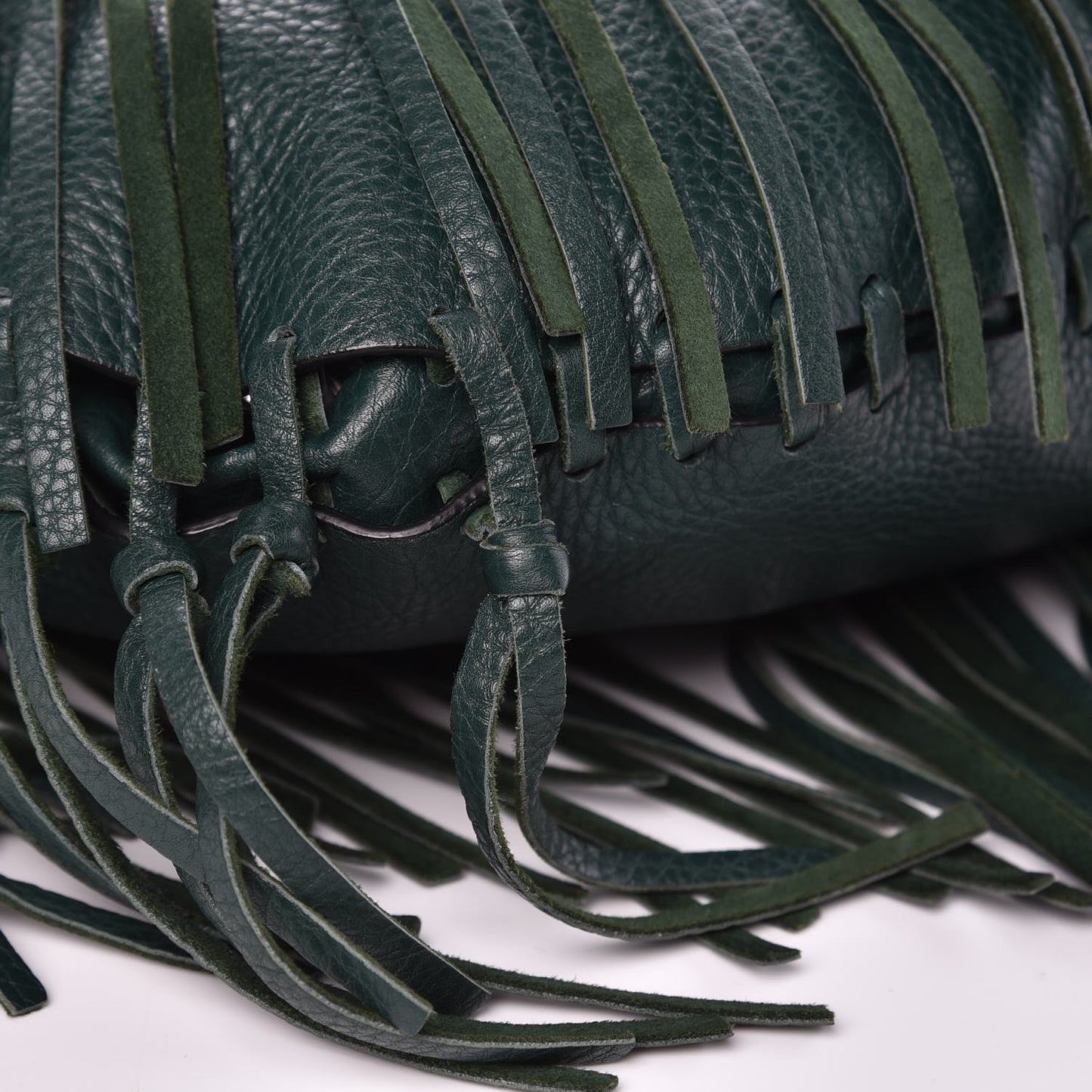 Grained Calfskin C-Rockee Fringe Hobo Light Emerald