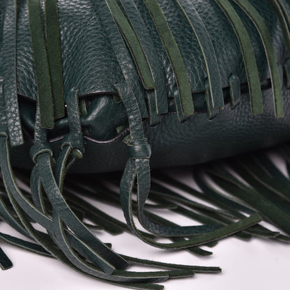 Valentino Garavani Grained Calfskin C-Rockee Fringe Hobo Light Emerald 8 of 12