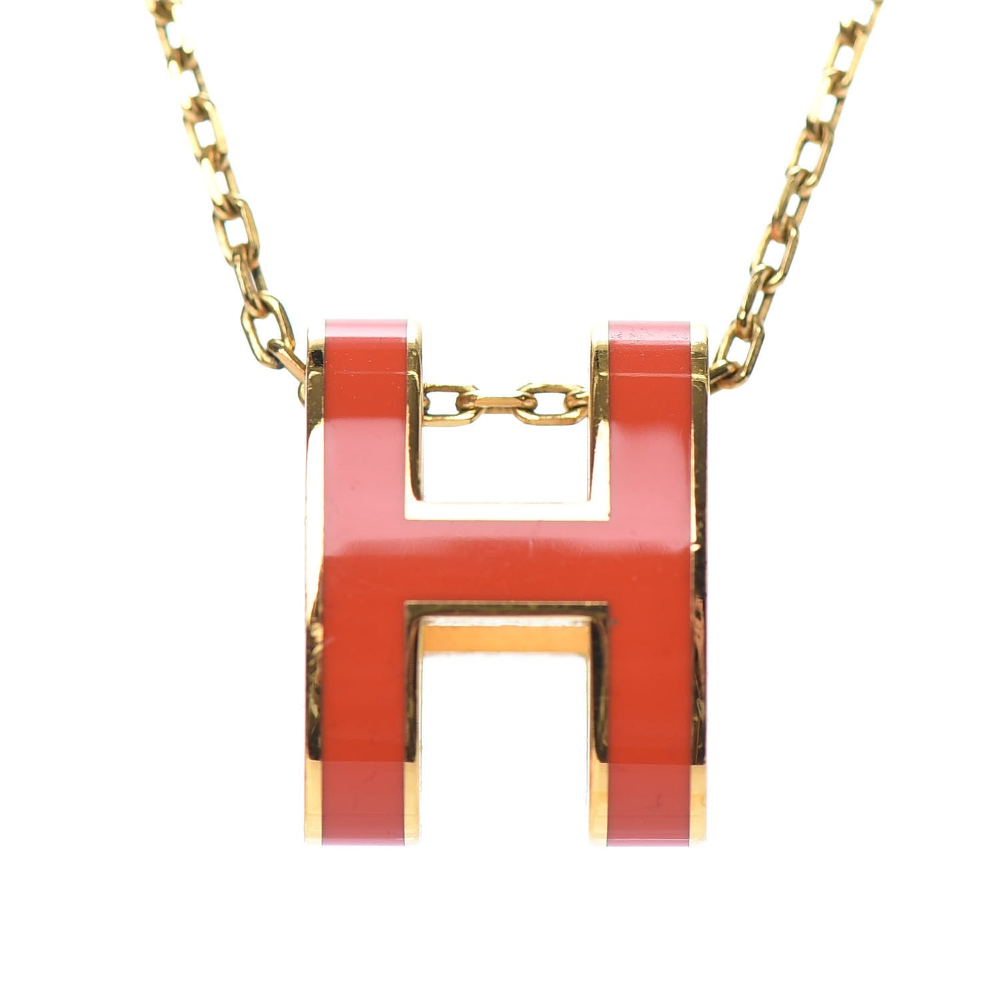 Lacquered Gold Pop H Pendant Necklace Orange Fonce