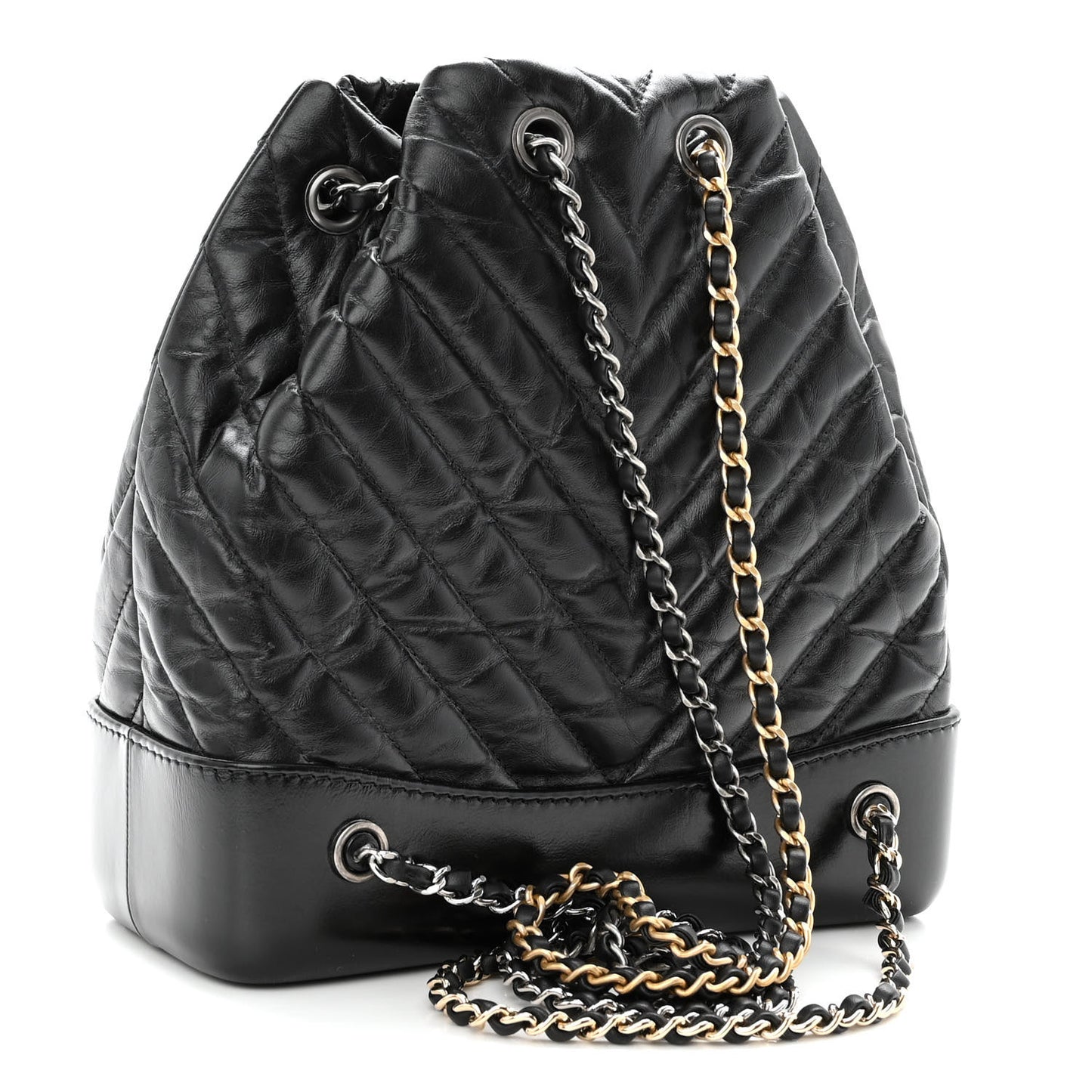 Aged Calfskin Chevron Quilted Small Gabrielle Backpack Black