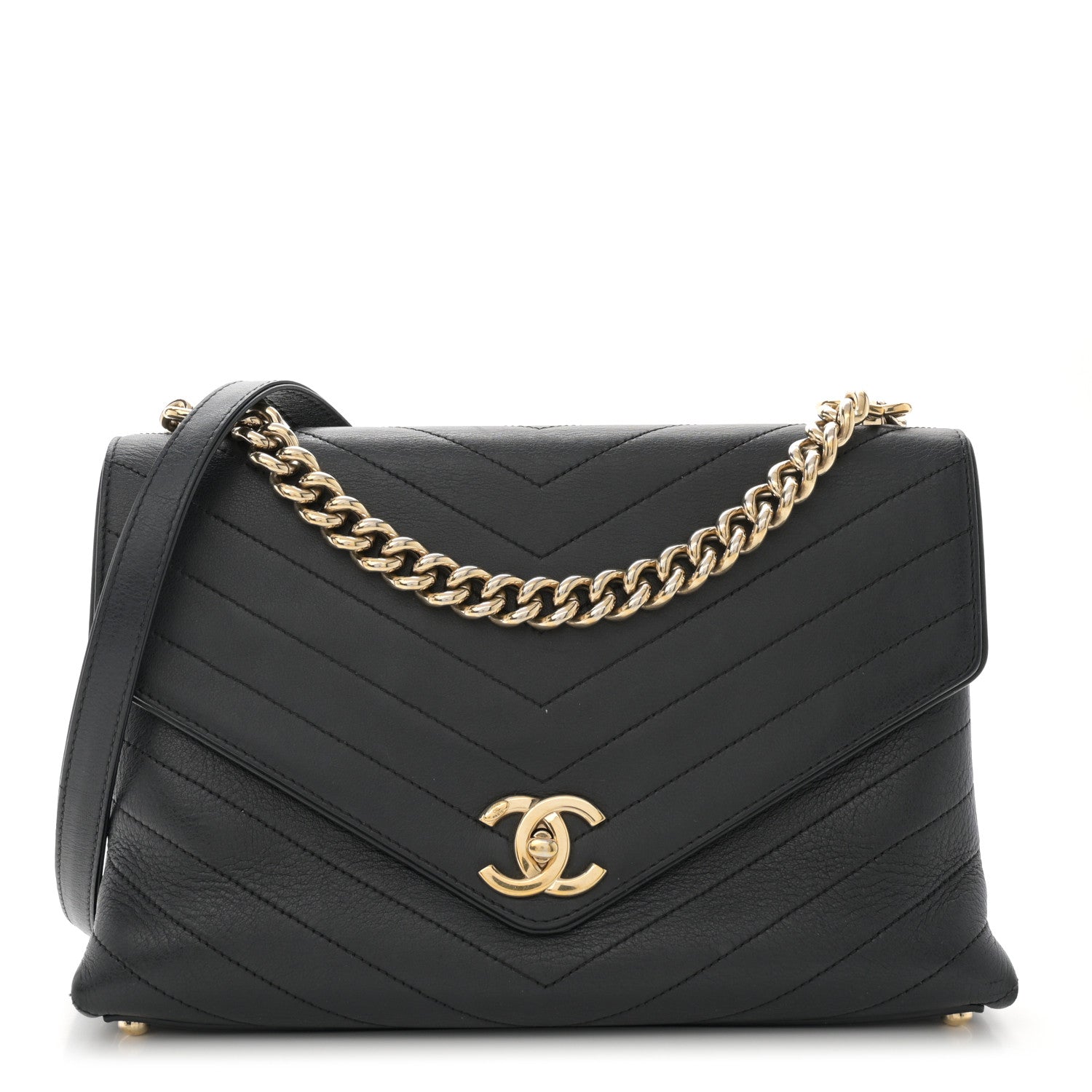 Chanel Calfskin Chevron Stitched Medium Coco Flap Bag Black 1 of 10