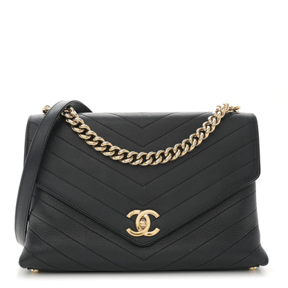Chanel Calfskin Chevron Stitched Medium Coco Flap Bag Black 1 of 10