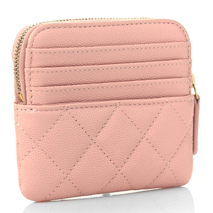 Chanel Caviar Quilted Zip Card Holder Wallet Light Pink 3 of 10