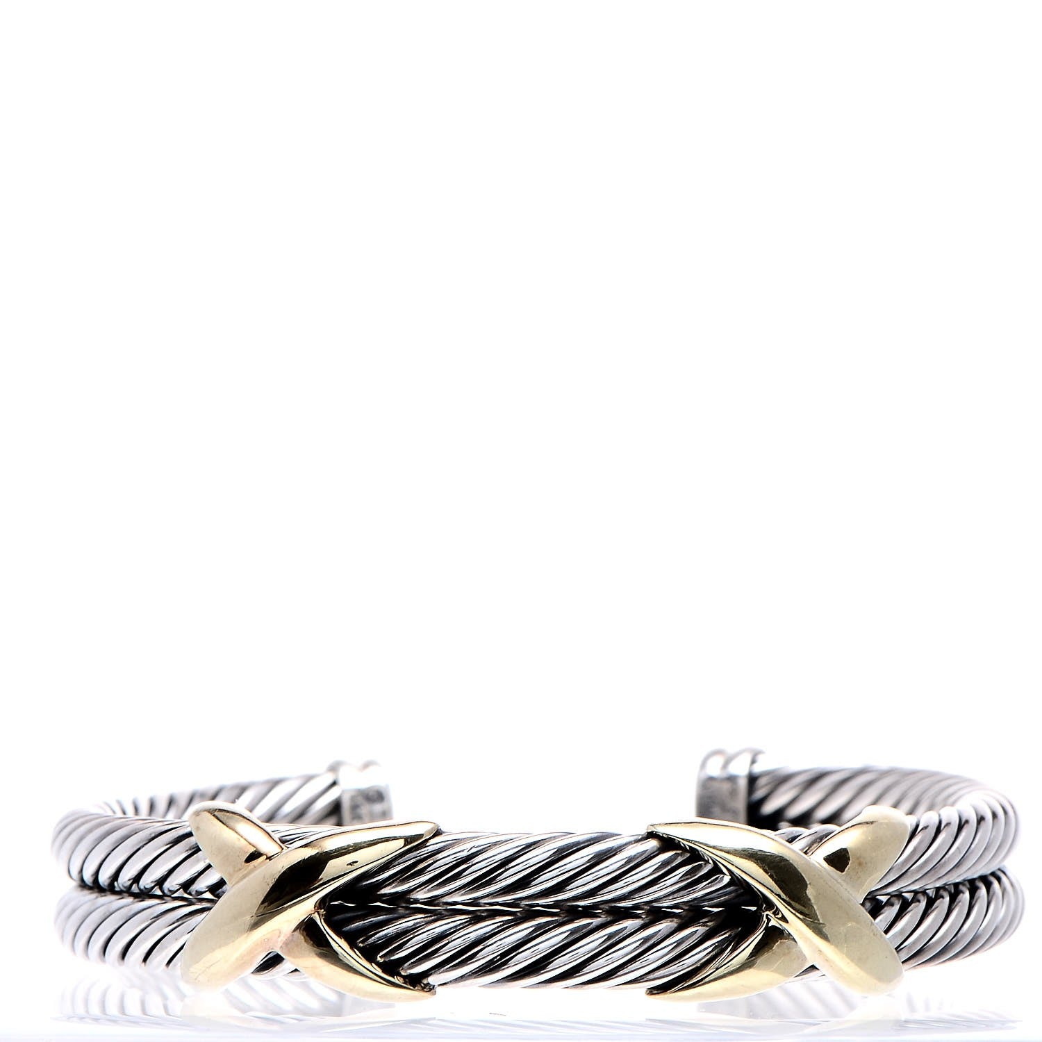 David Yurman Sterling Silver 14K Yellow Gold 10mm Double X Bracelet 1 of 6