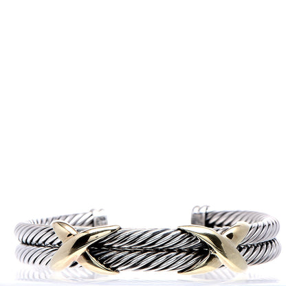 David Yurman Sterling Silver 14K Yellow Gold 10mm Double X Bracelet 1 of 6