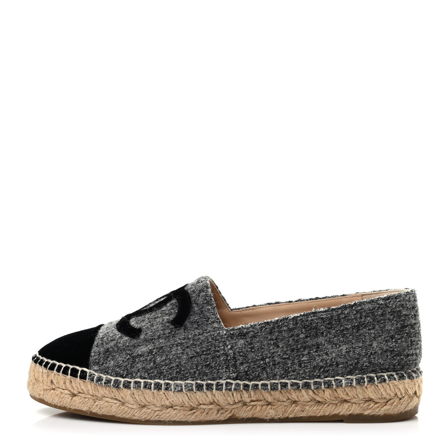 Tweed Velvet CC Espadrilles 39 Grey Black