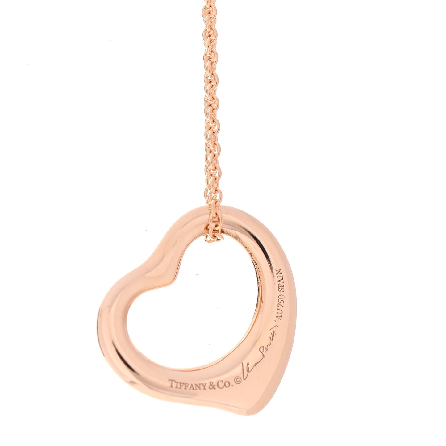 18K Rose Gold Black Jade 16mm Elsa Peretti Double Open Heart Pendant Necklace