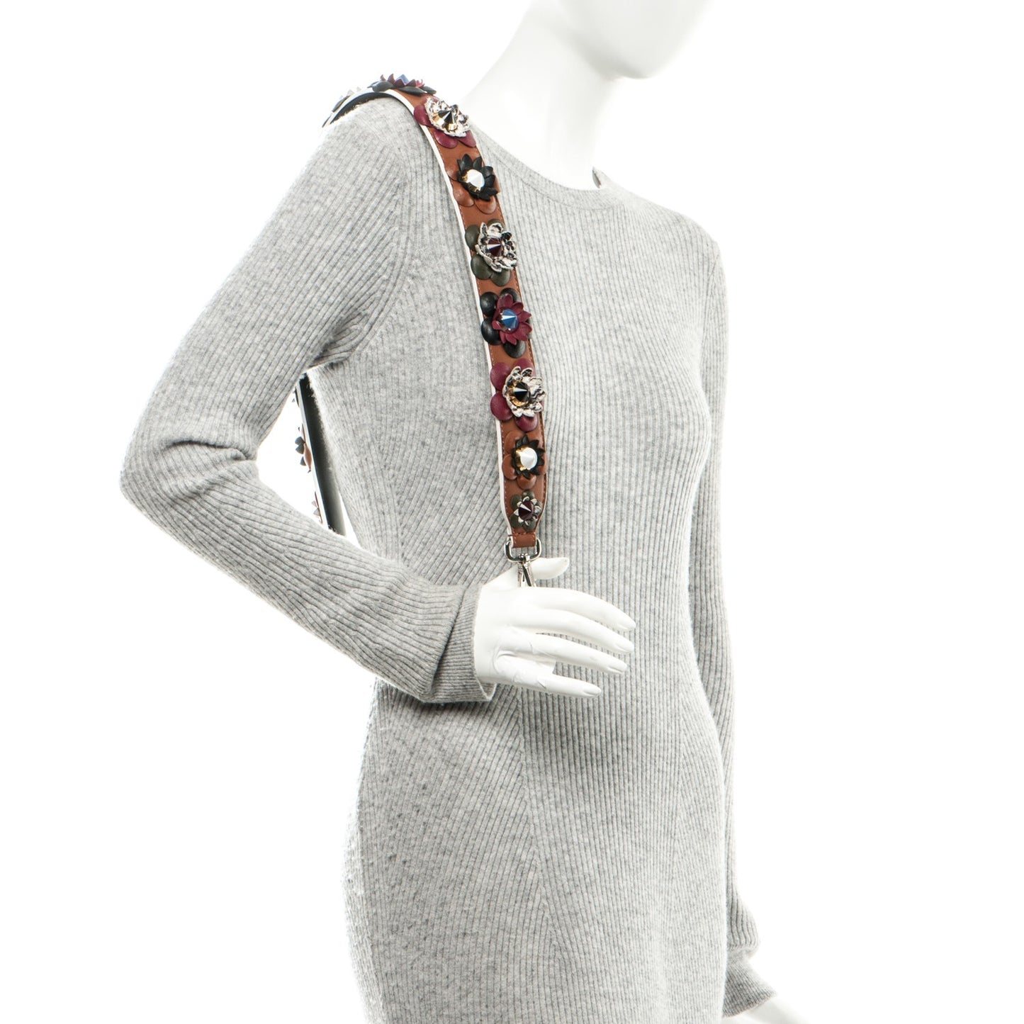 Calfskin Elaphe Flowerland Studded Strap You Brown Multicolor