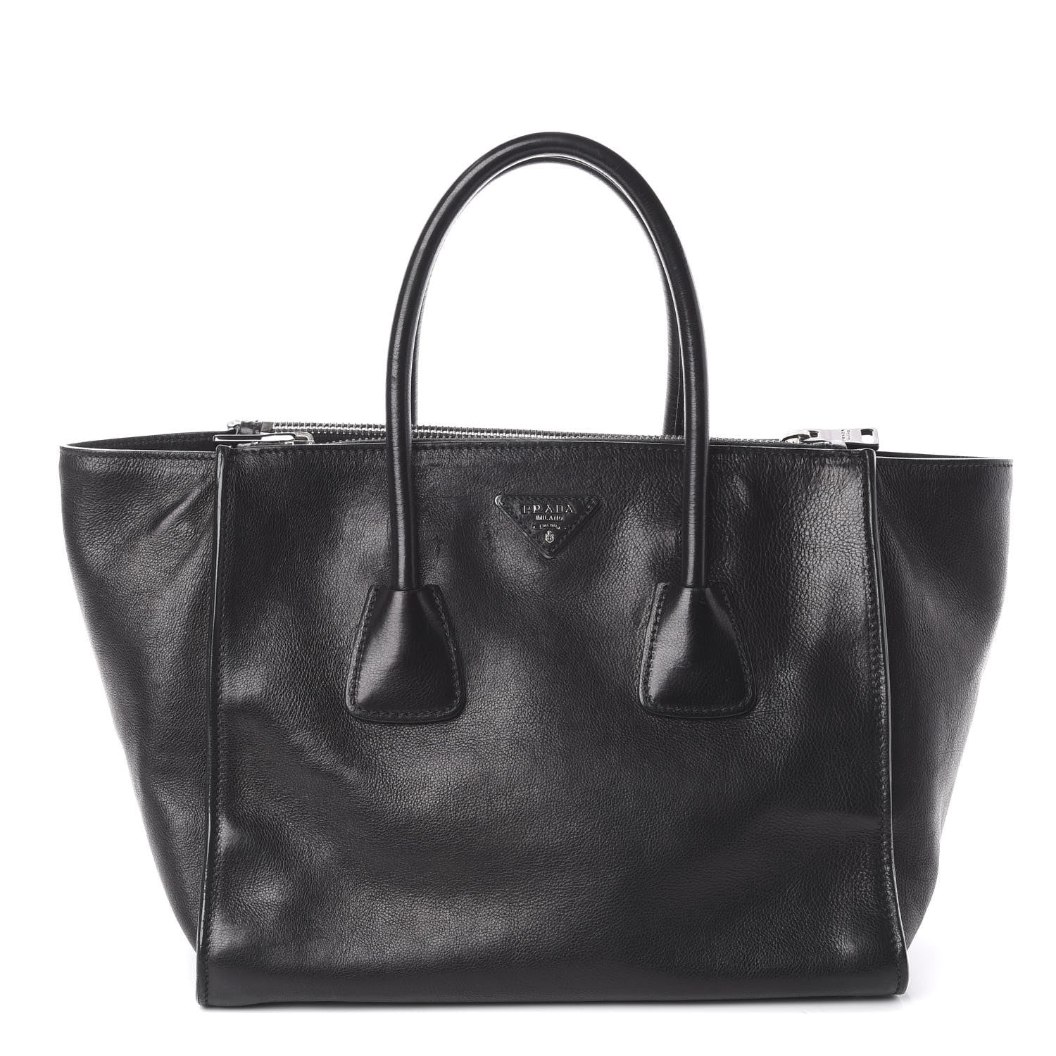 Prada Glace Calf Twin Pocket Tote Black 1 of 8