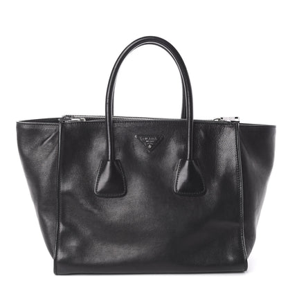 Prada Glace Calf Twin Pocket Tote Black 1 of 8