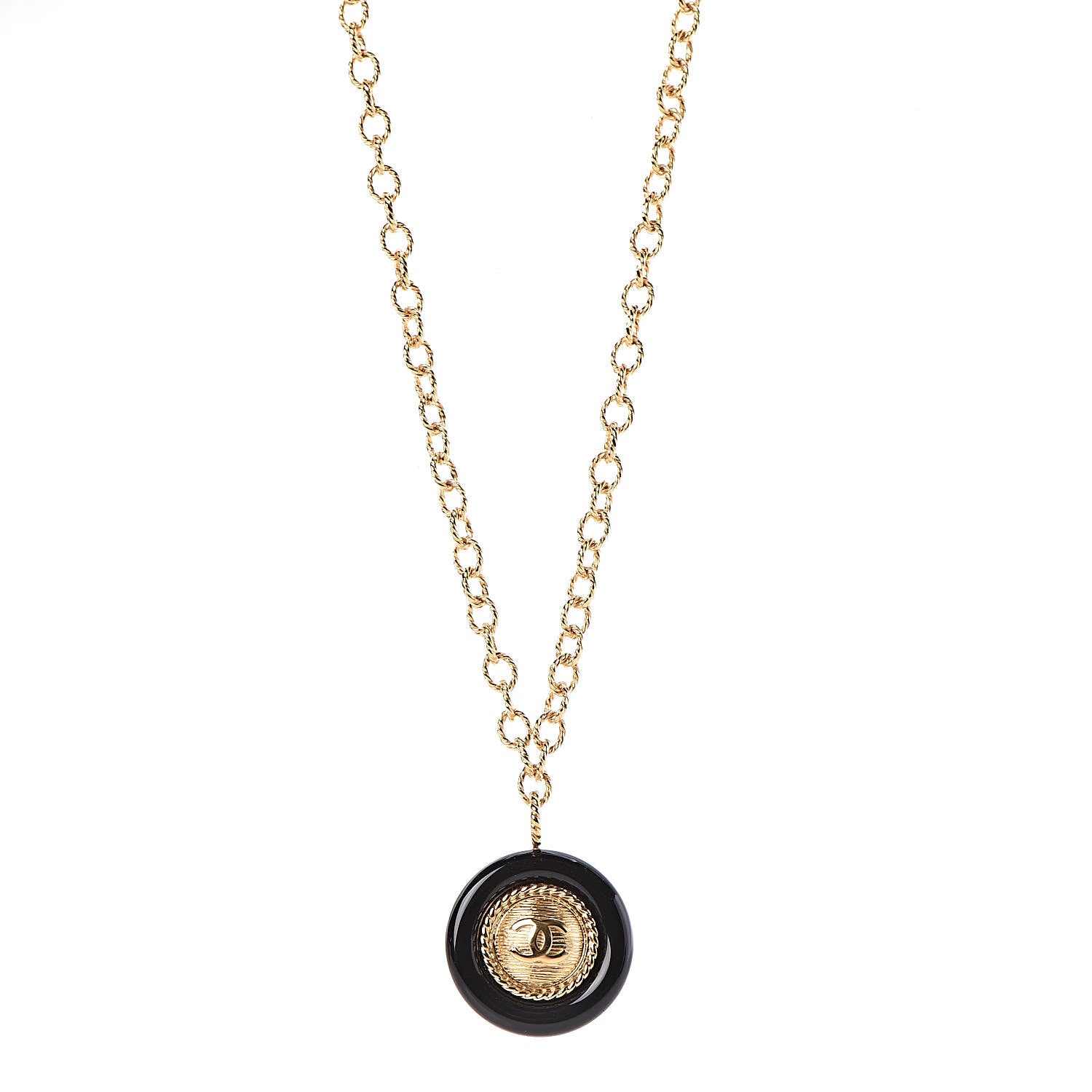 Chanel Resin Chain CC Pendant Necklace Gold Black 1 of 7