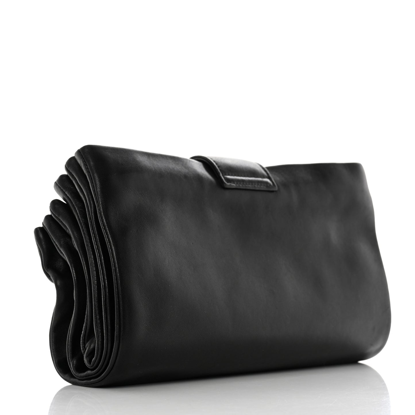 Lambskin Accordion Globe Clutch Black