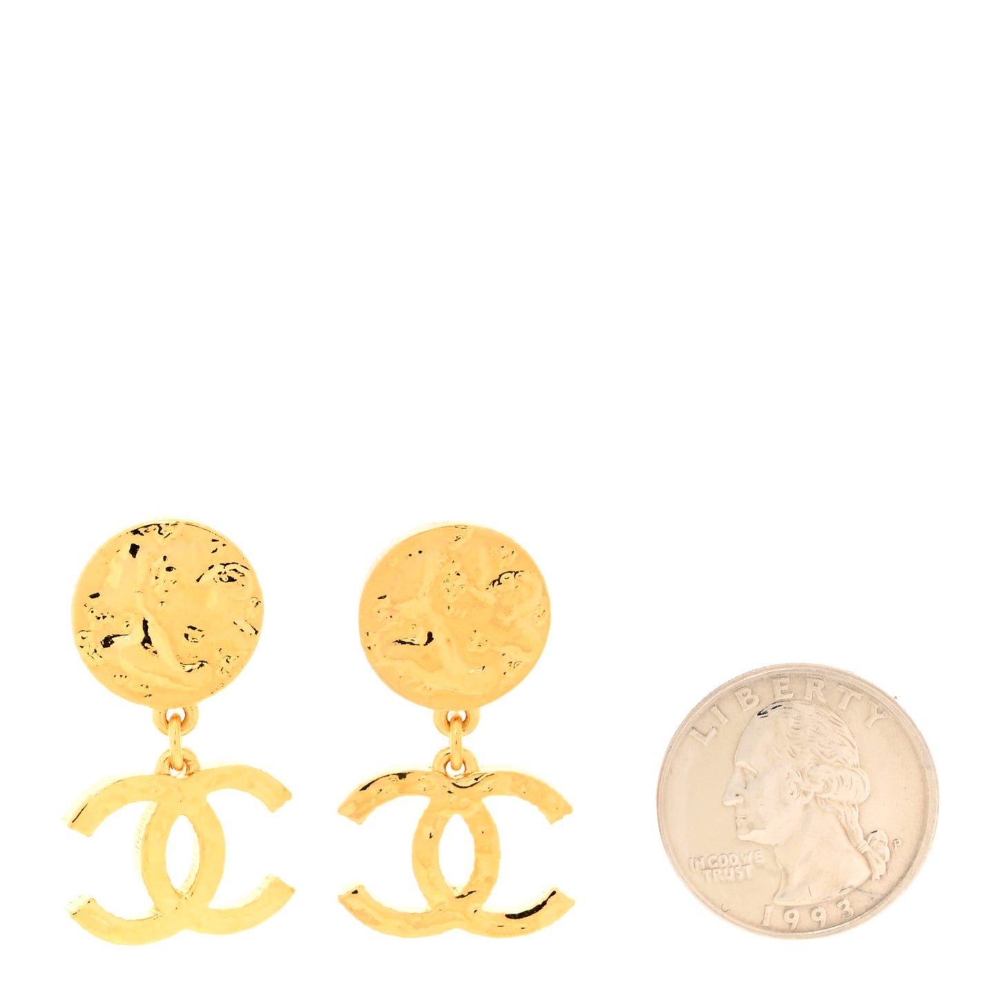 Metal Disc CC Drop Earrings Gold