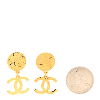 Chanel Metal Disc CC Drop Earrings Gold 2 of 5