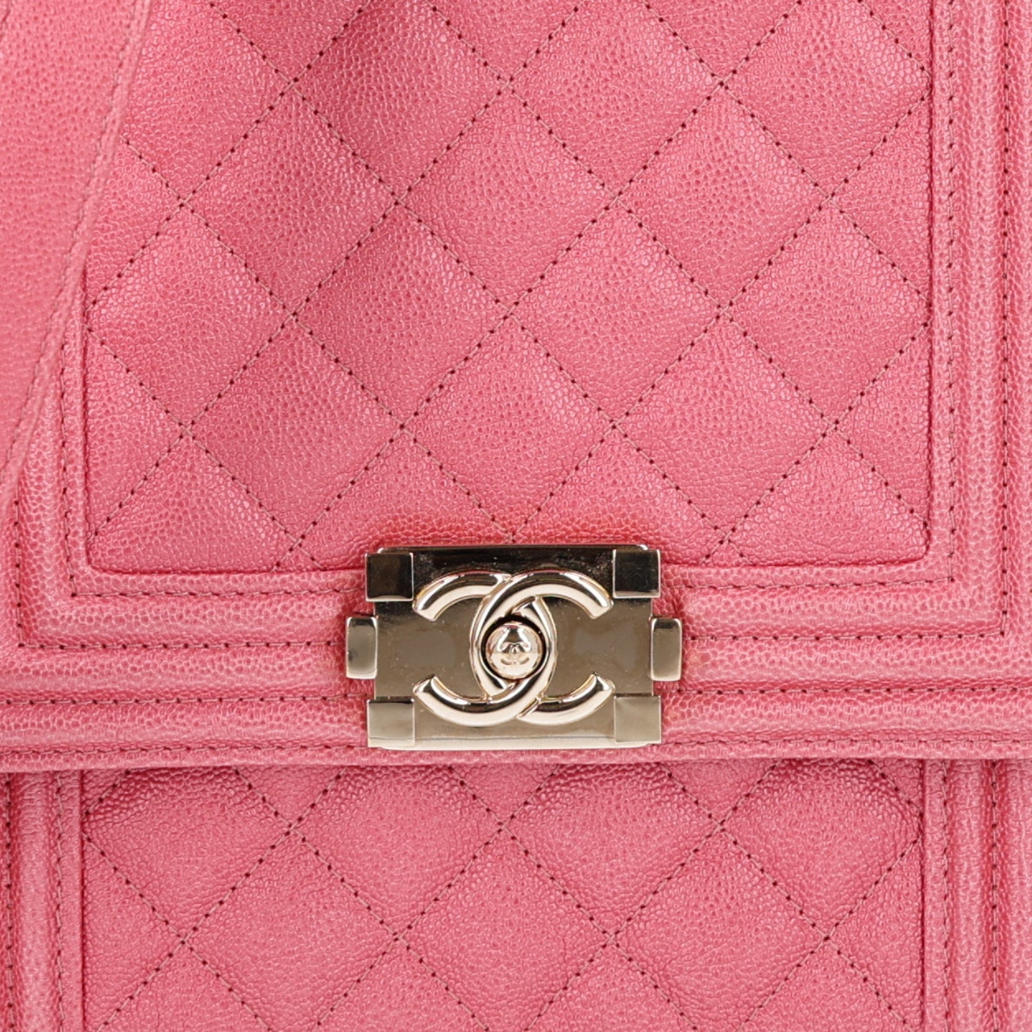 Iridescent Caviar Quilted North South Boy Flap Pink