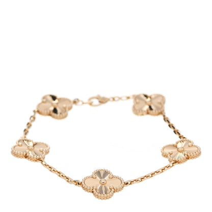 Van Cleef & Arpels 18K Yellow Gold 5 Motifs Guilloche Vintage Alhambra Bracelet 1 of 6