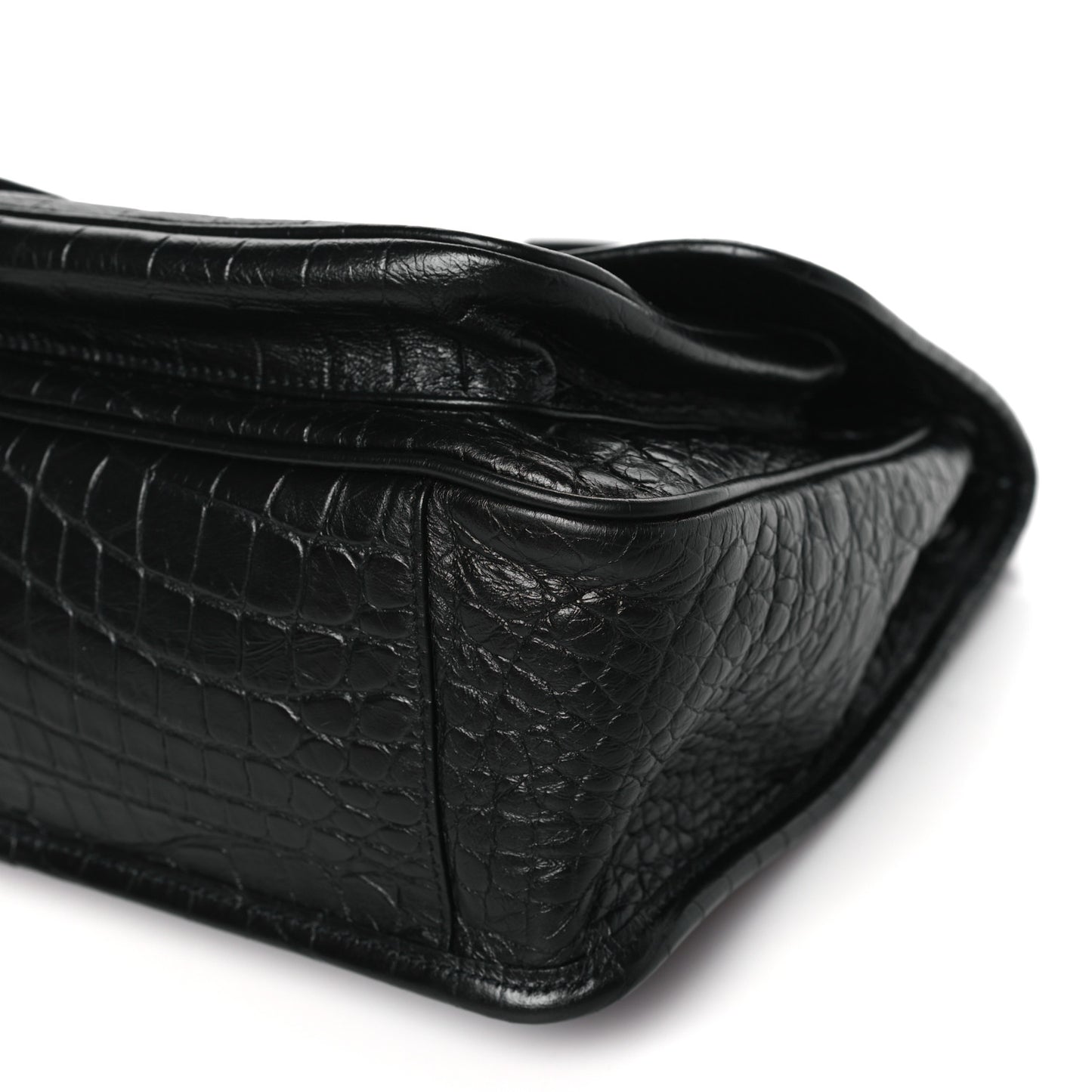 Crocodile Embossed Lambskin Monogram Medium Niki Chain Satchel Black