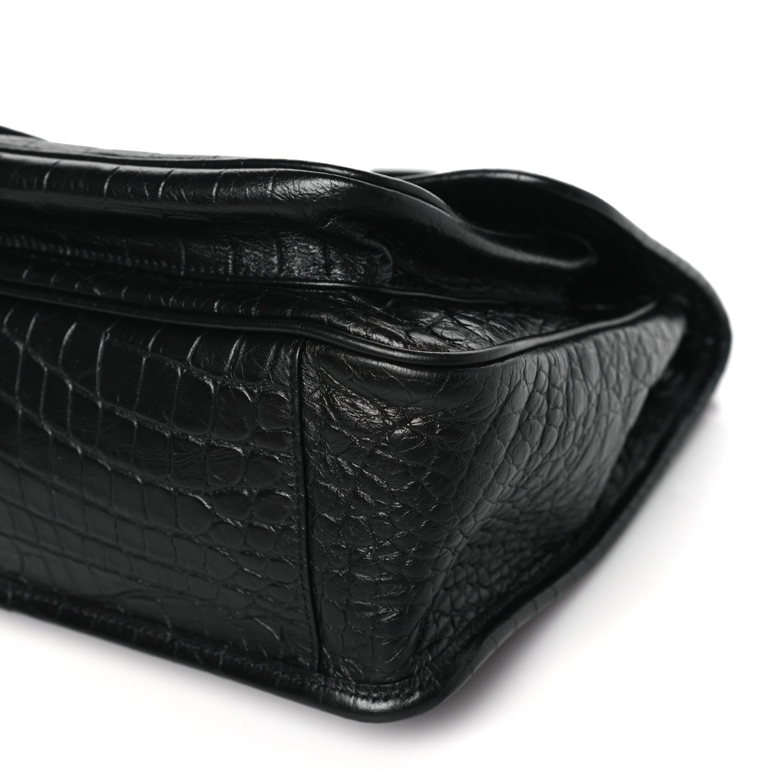 Saint Laurent Crocodile Embossed Lambskin Monogram Medium Niki Chain Satchel Black 10 of 10