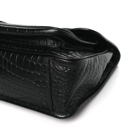 Saint Laurent Crocodile Embossed Lambskin Monogram Medium Niki Chain Satchel Black 10 of 10
