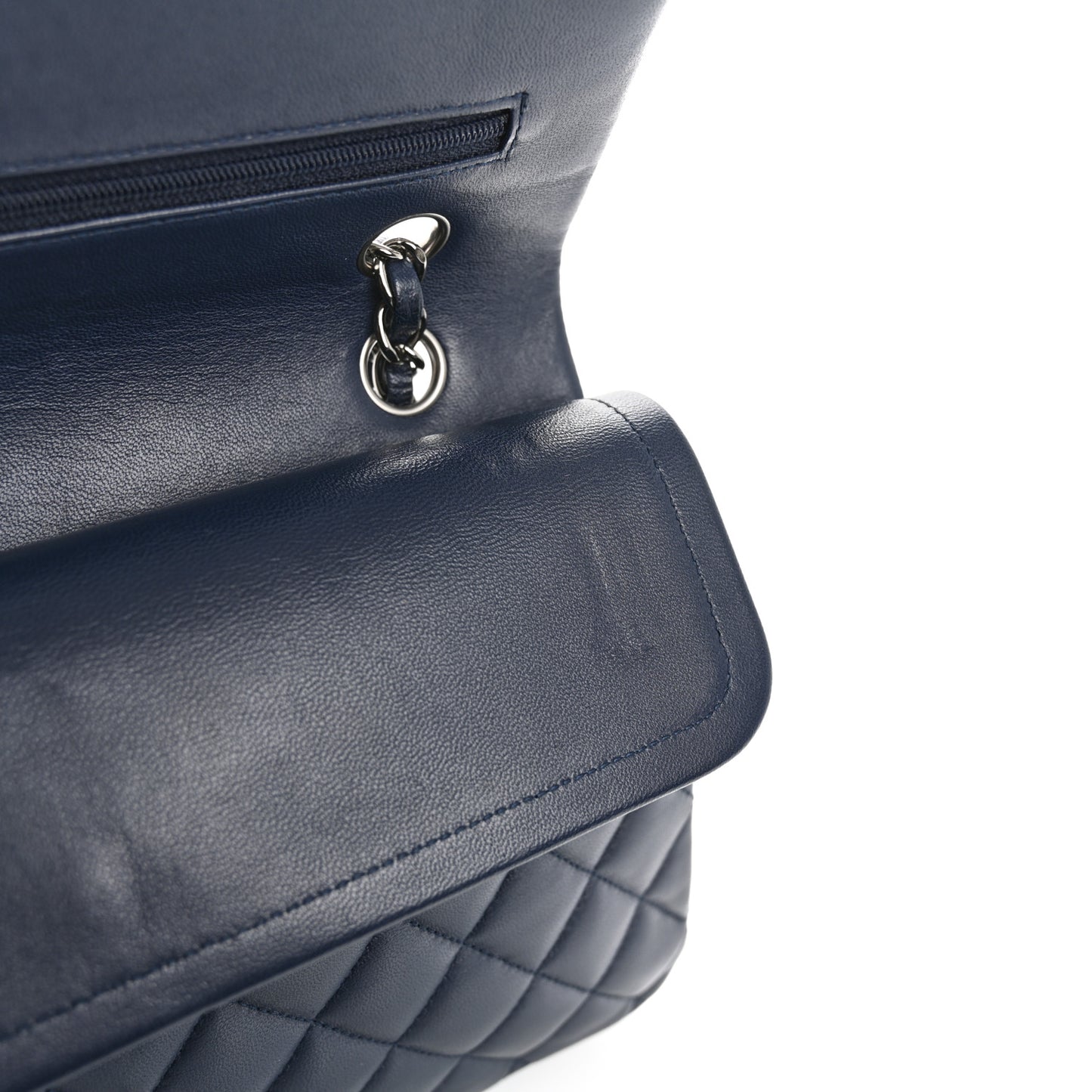 Lambskin Quilted Medium Double Flap Navy