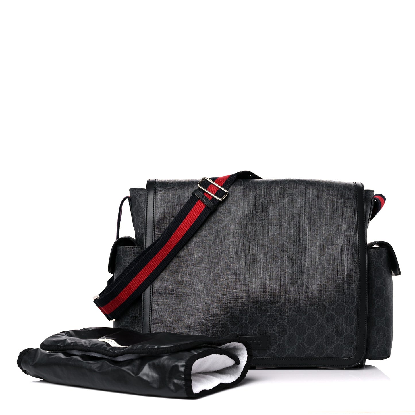 GG Supreme Monogram Web Messenger Diaper Bag Black Grey