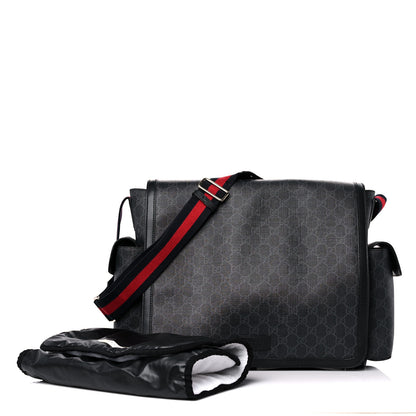 Gucci GG Supreme Monogram Web Messenger Diaper Bag Black Grey 1 of 23