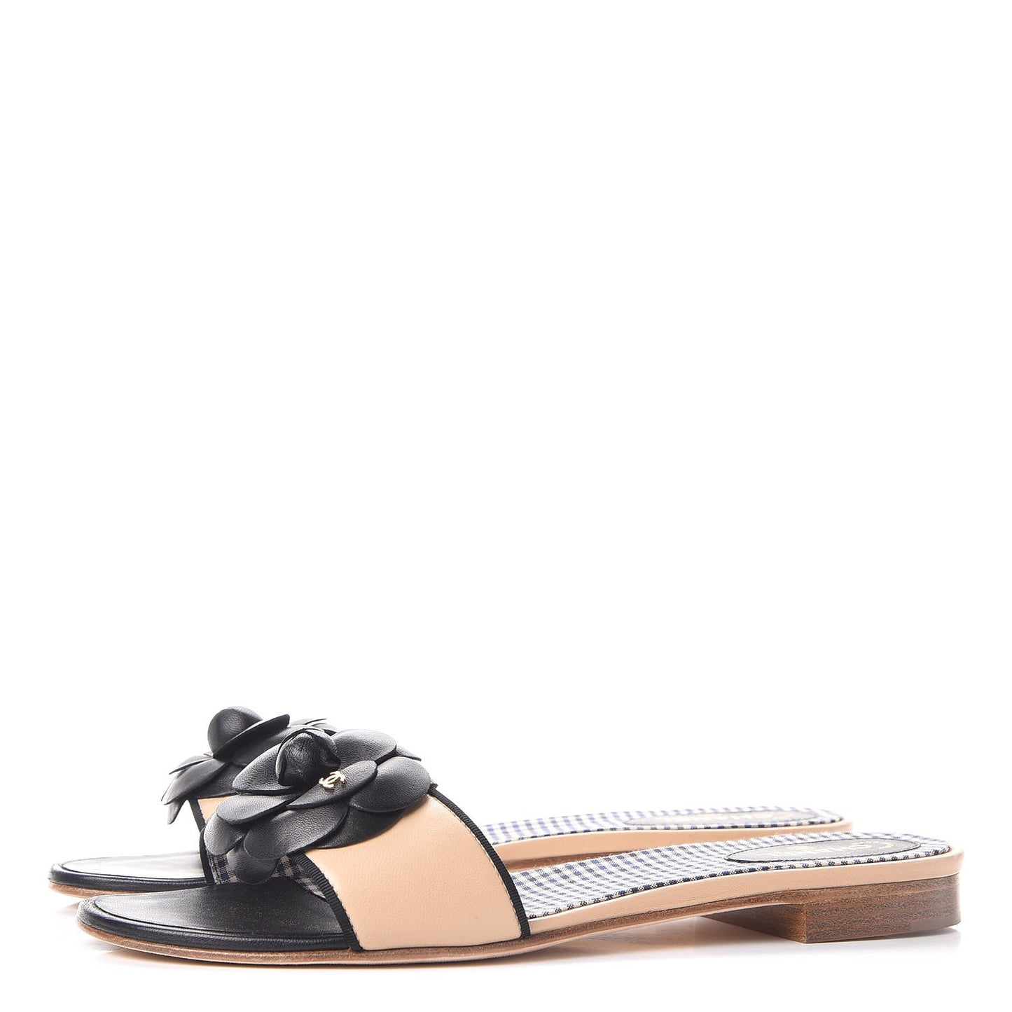 Calfskin Camellia Sandal Mules 41 Beige Black
