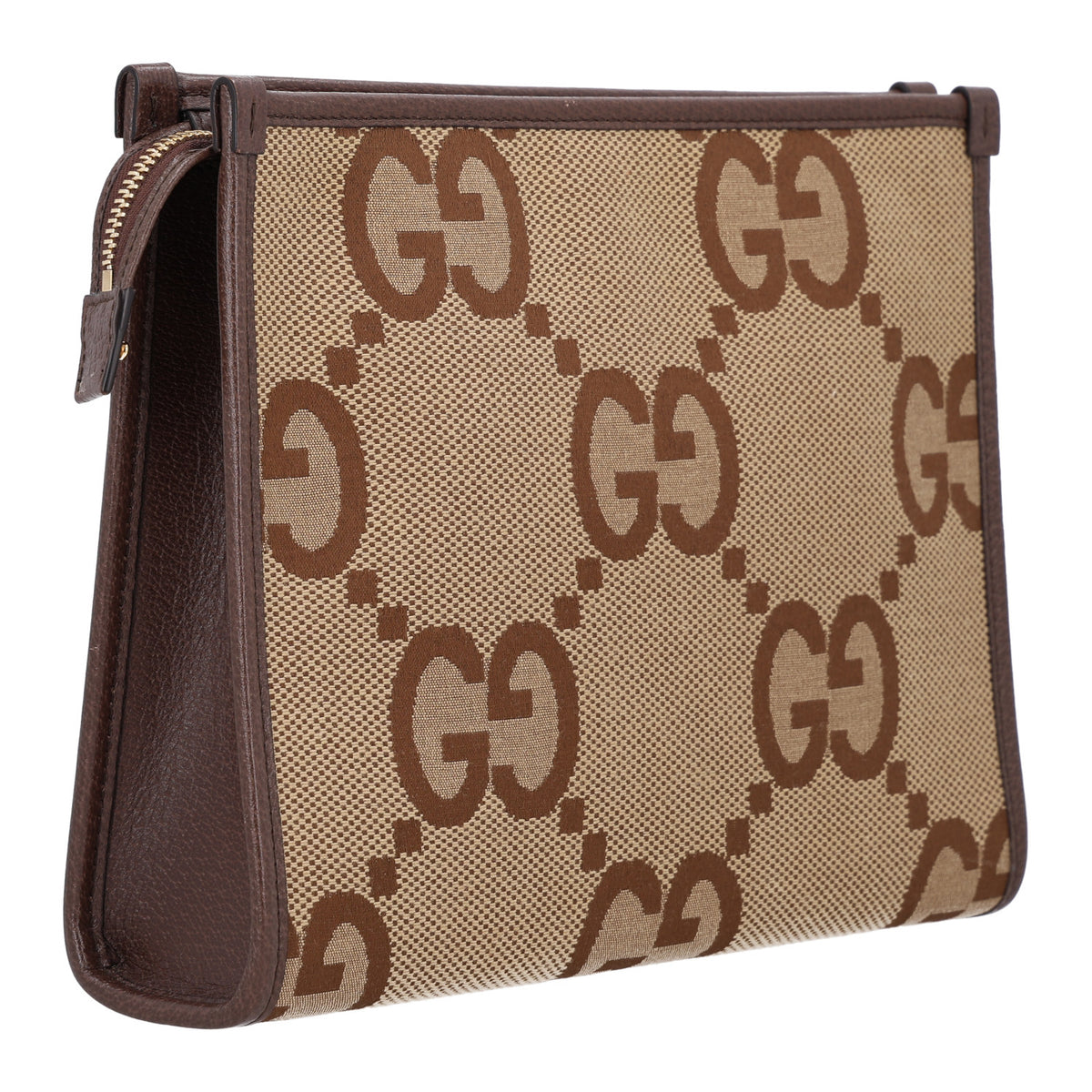 Monogram Jumbo GG Textured Dollar Calfskin Pouch Camel Ebony New Acero