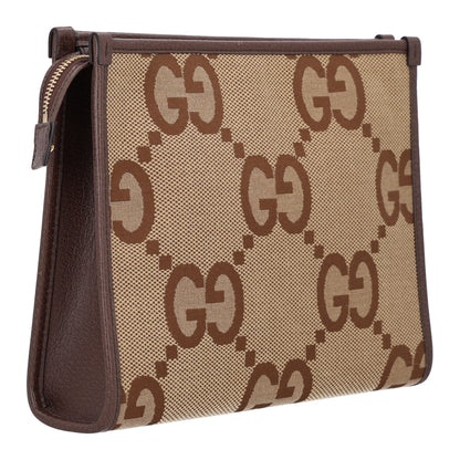 Gucci Monogram Jumbo GG Textured Dollar Calfskin Pouch Camel Ebony New Acero 3 of 10