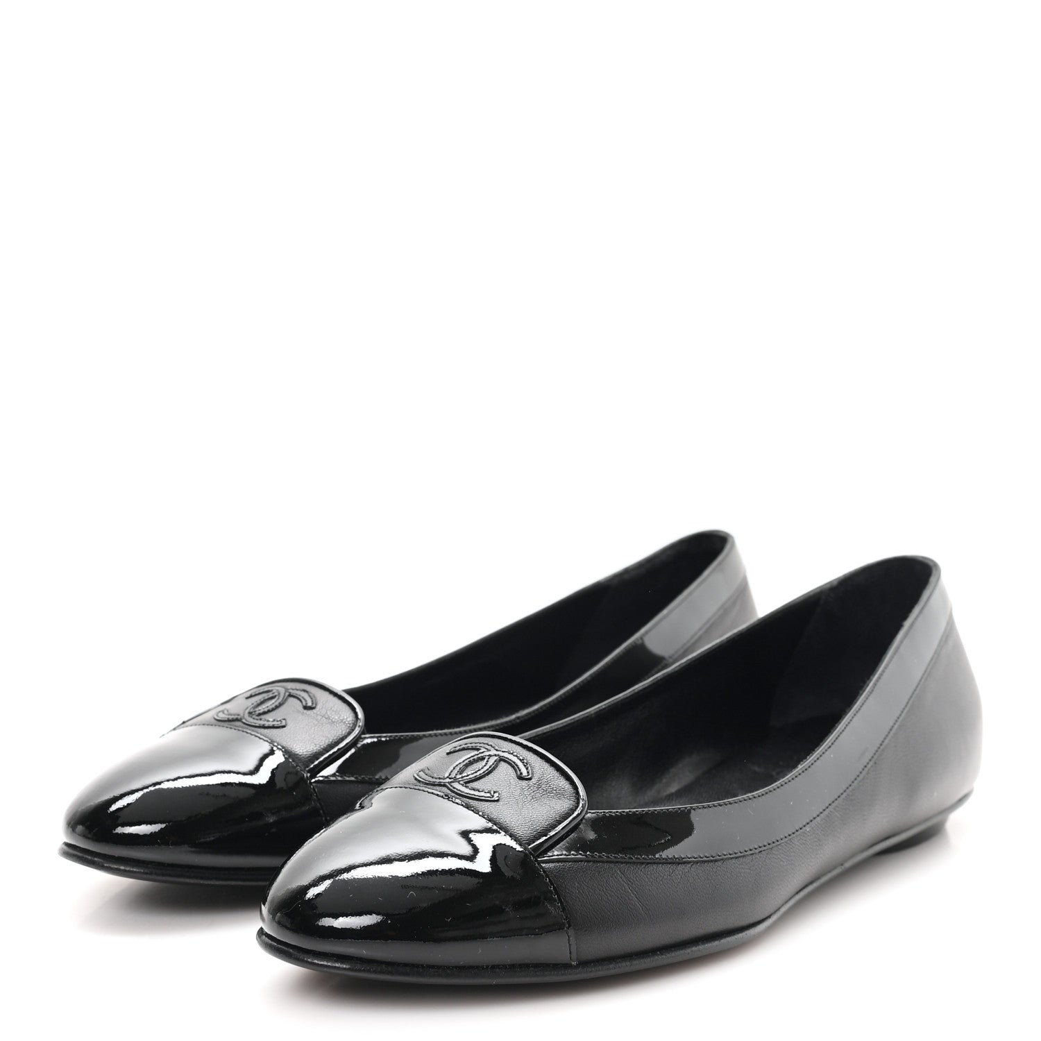 Chanel Calfskin Patent Cap Toe Ballerina Flats 38.5 Black 4 of 9