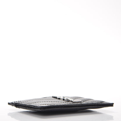 Saint Laurent Grain De Poudre Matelasse Chevron Monogram Credit Card Case Black 4 of 7