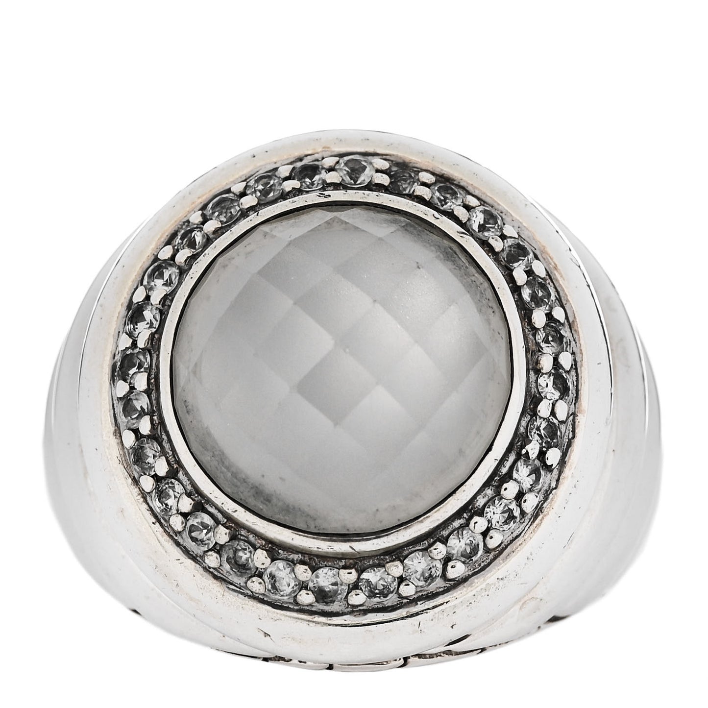 Sterling Silver White Quartz White Sapphire Batu Bedeg Ring 52 6