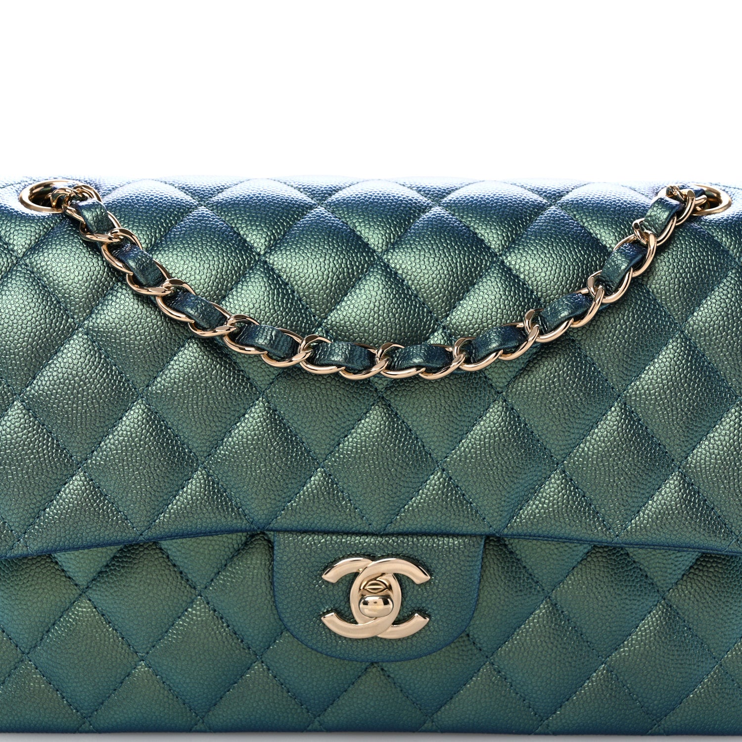 Chanel Iridescent Caviar Quilted Medium Double Flap Green 8 of 10