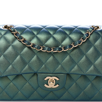 Chanel Iridescent Caviar Quilted Medium Double Flap Green 8 of 10