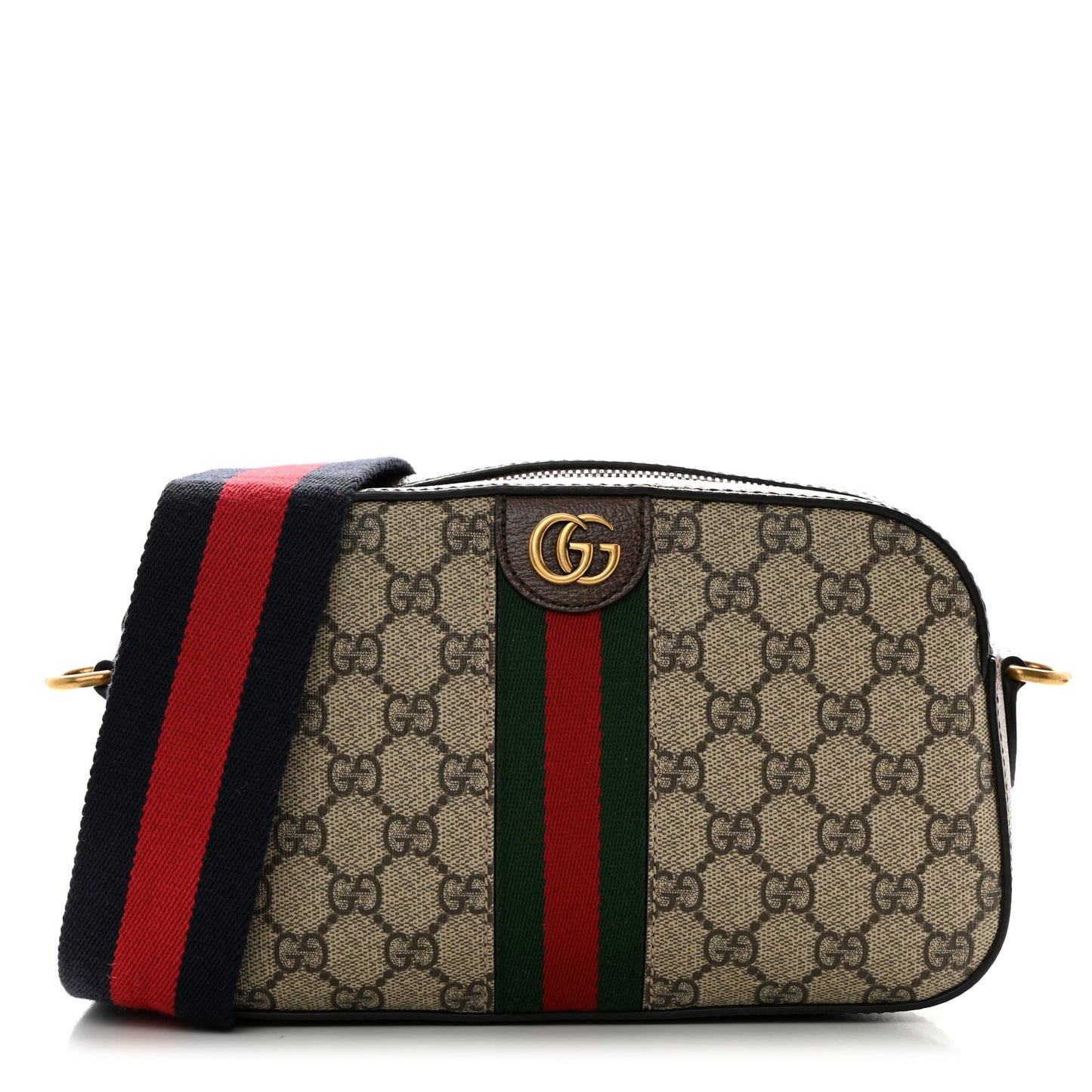 GG Supreme Monogram Textured Dollar Calfskin Web Ophidia Wristlet Shoulder Bag Beige Ebony New Acero