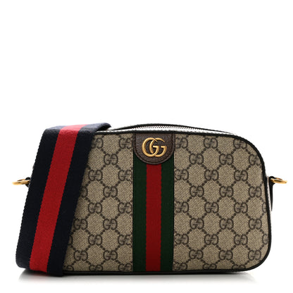 Gucci GG Supreme Monogram Textured Dollar Calfskin Web Ophidia Wristlet Shoulder Bag Beige Ebony New Acero 1 of 10