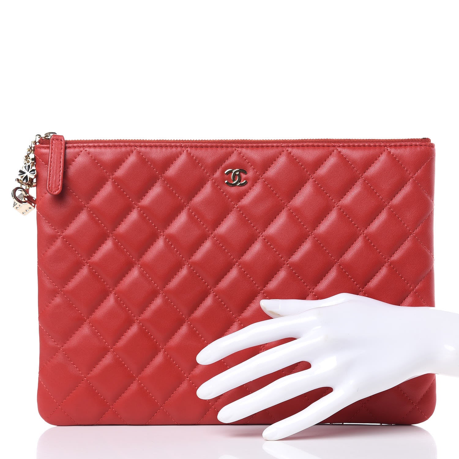 Chanel Lambskin Quilted Medium Casino Beauty CC Cosmetic Case Red 2 of 8