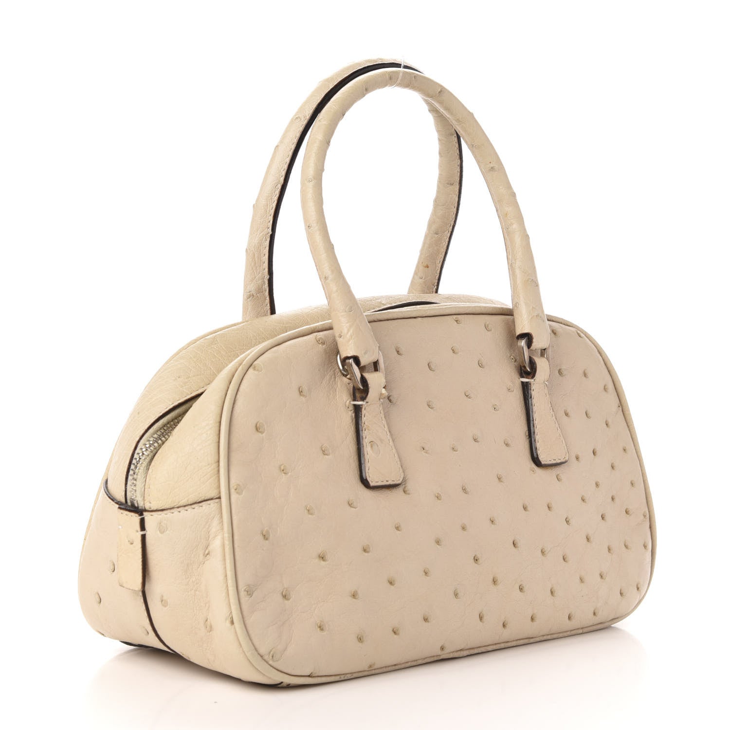 Prada Ostrich Mini Bowling Bag Beige 3 of 13