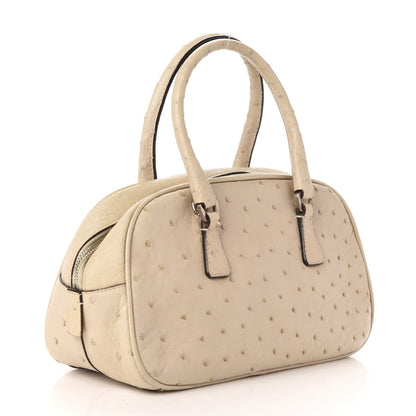 Prada Ostrich Mini Bowling Bag Beige 3 of 13