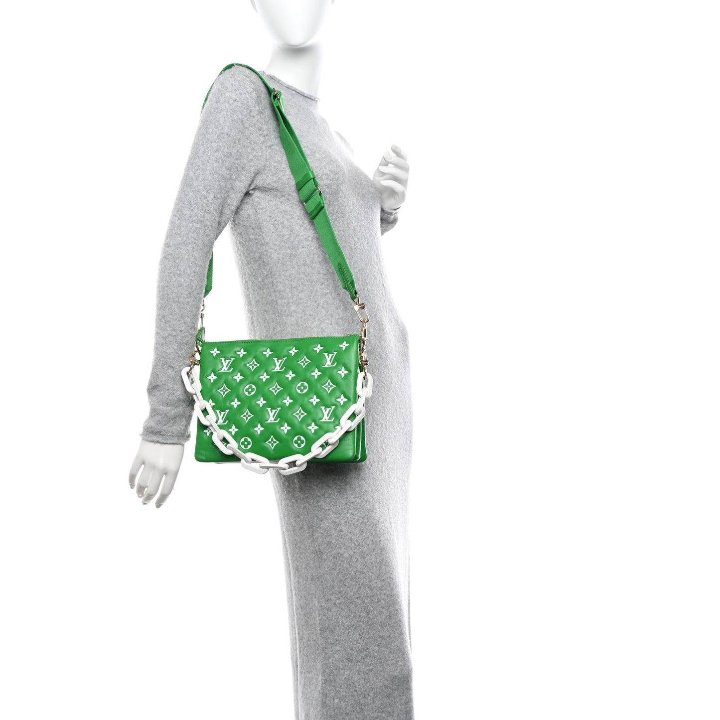 Lambskin Embossed Monogram LV Match Coussin PM Green White