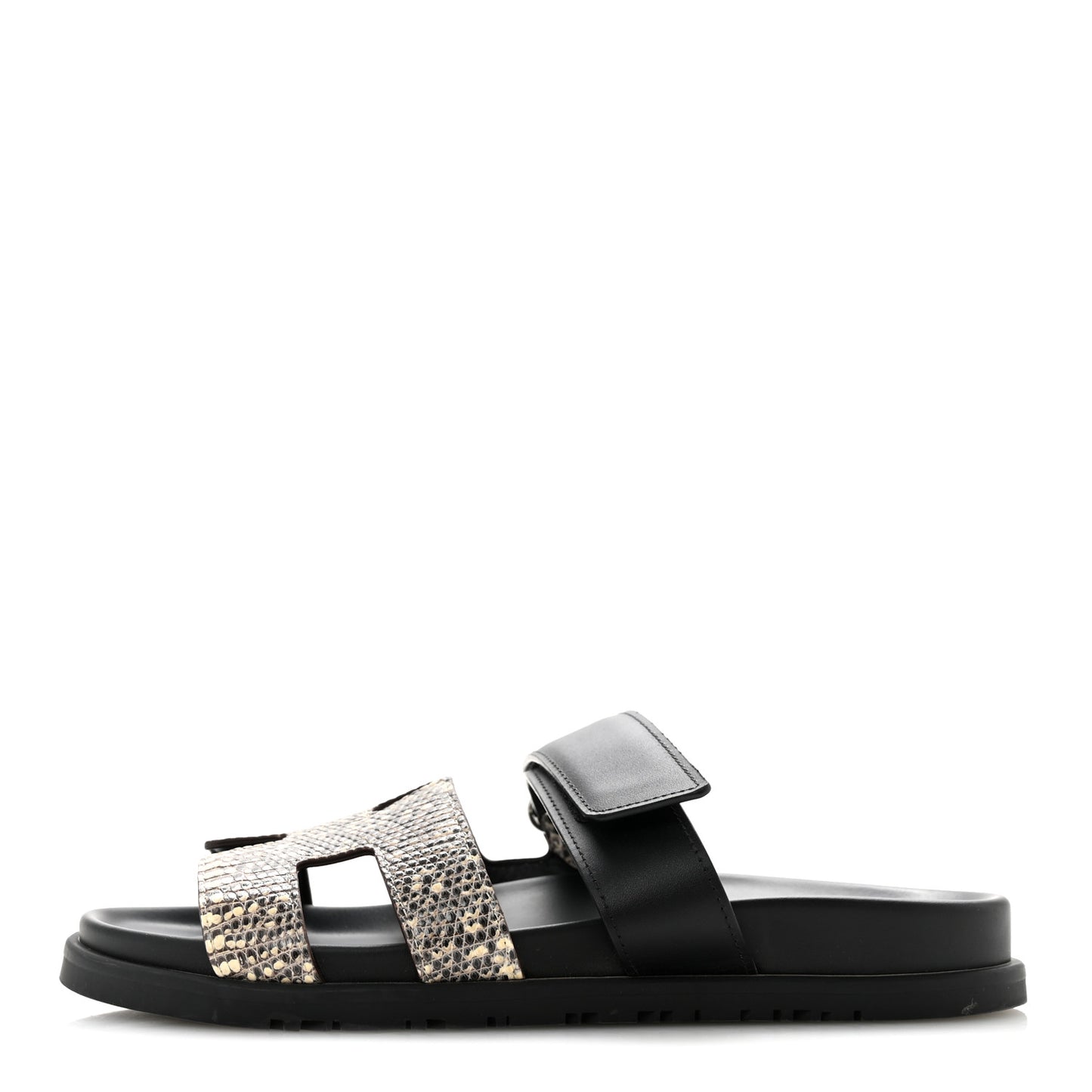 Lizard Calfskin Womens Chypre Sandals 38.5 Ombre Black
