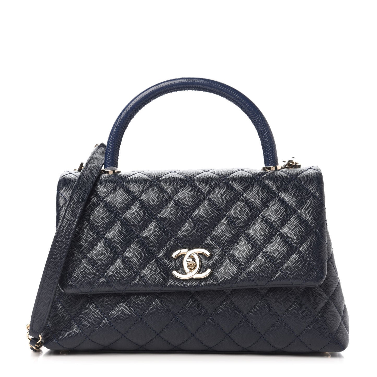 Caviar Lizard Quilted Small Coco Handle Flap Navy Blue