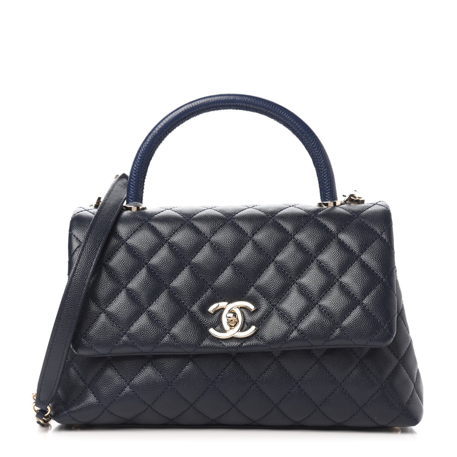 Chanel Caviar Lizard Quilted Small Coco Handle Flap Navy Blue 1 of 10