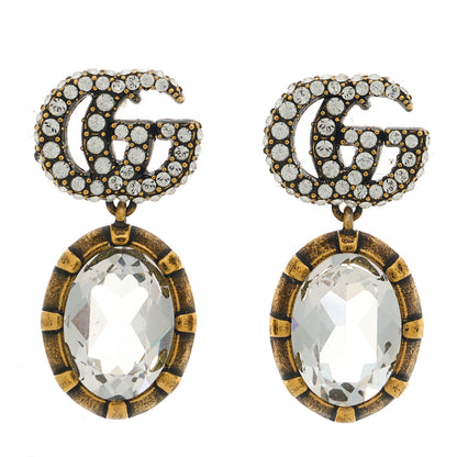 Gucci Metal Crystal Double G Drop Earrings Aged Gold 1 of 4