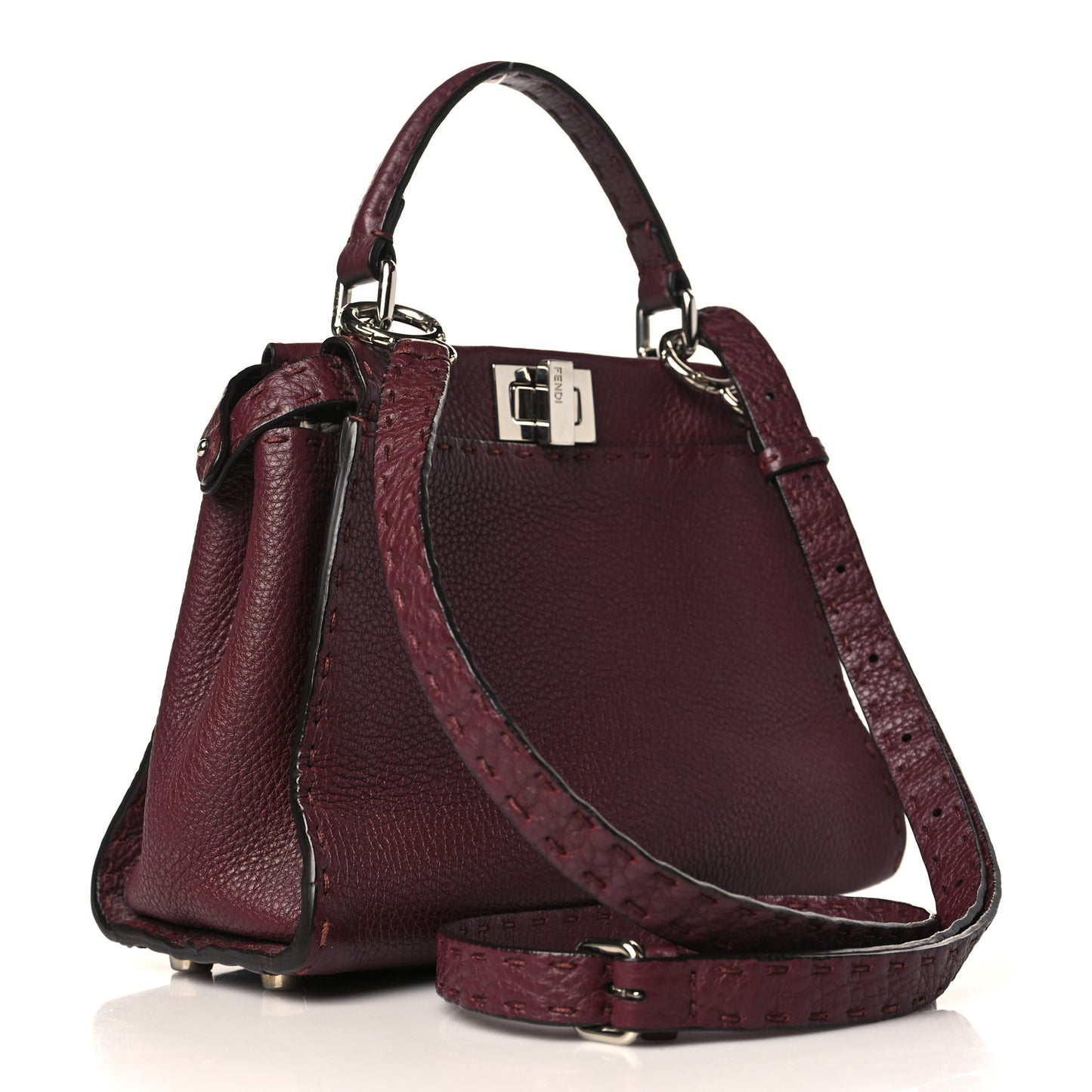 Cuoio Romano Selleria Bi-Color Mini Peekaboo Iconic Satchel Bordeaux Grigio Polvere
